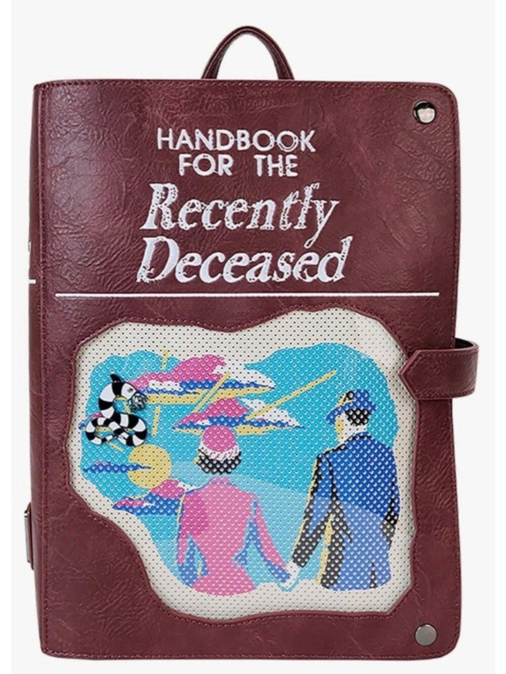 Loungefly Bettlejuice Handbook for the Recently Deceased Pin Trader Backpack NWT